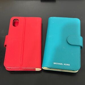 Michael Kors Red and Teal Folio Phone Wallet Case Set